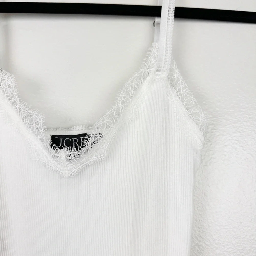 J. Crew Fine Rib Lace Trim Lightweight Tank Top White Size XXS